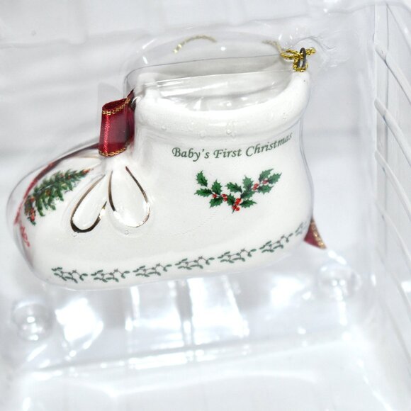 Spode Christmas Tree Babys First Bootie Ornament, Keepsake Ornament, NWT - Picture 2 of 6